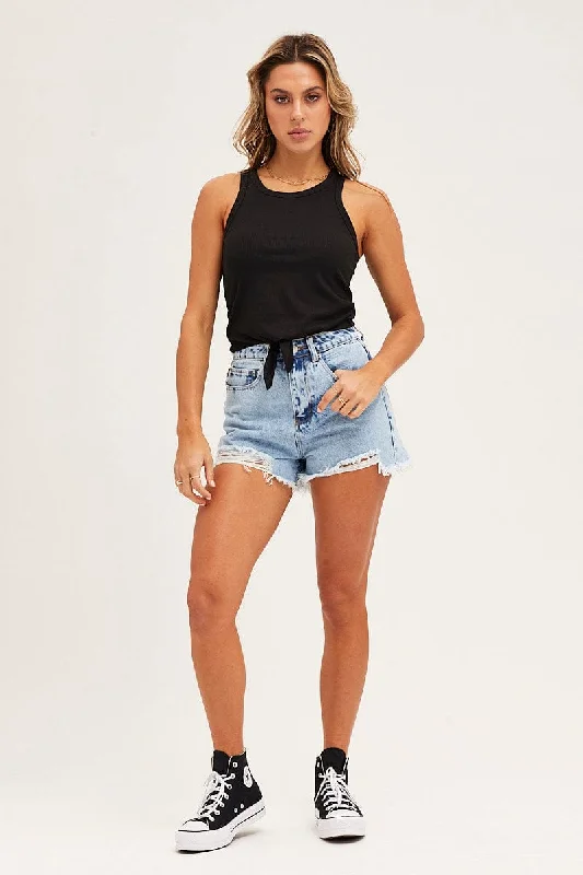 Black Rib Knot Front Tank Top