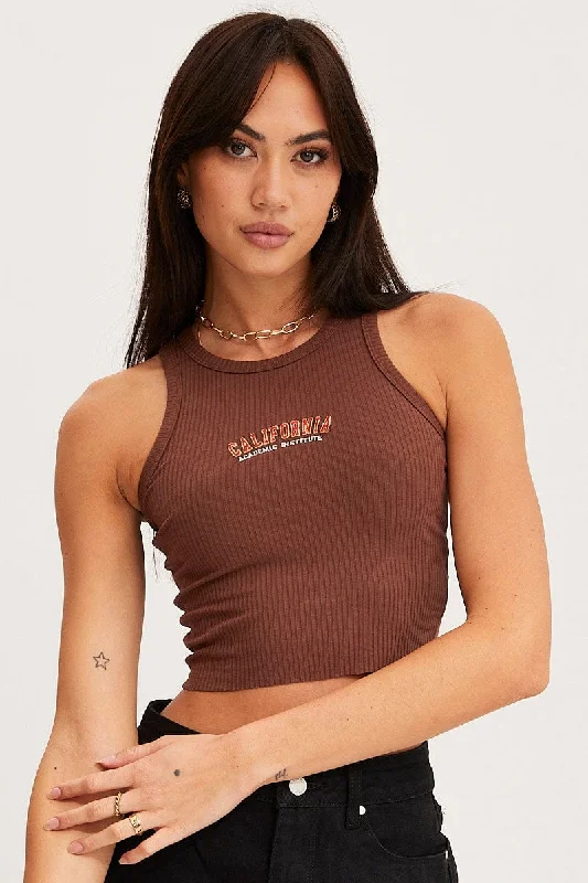 Brown Graphic Tank Embroided