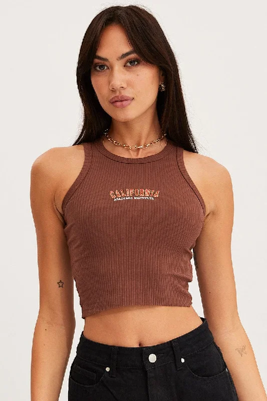 Brown Graphic Tank Embroided