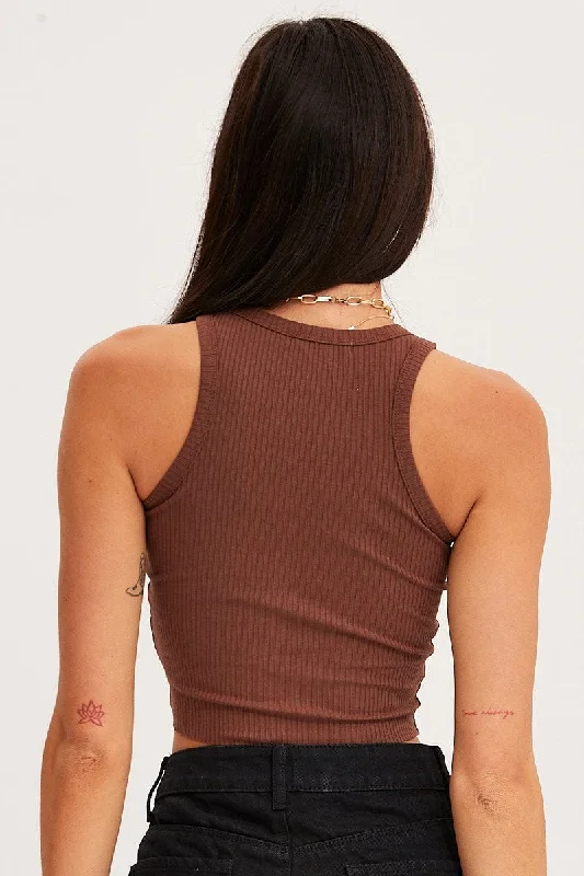 Brown Graphic Tank Embroided