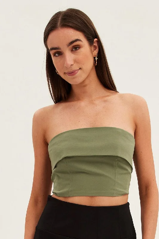 Green Bandeau Top Sleeveless Strapless Crop