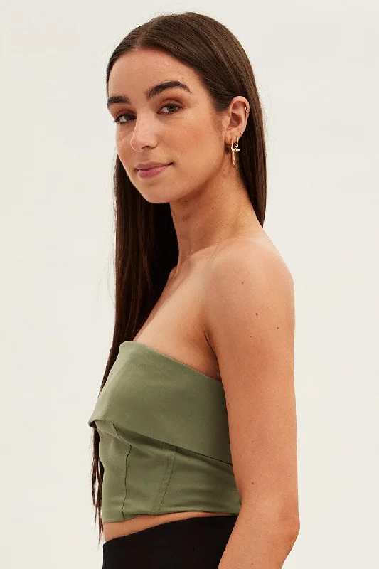 Green Bandeau Top Sleeveless Strapless Crop