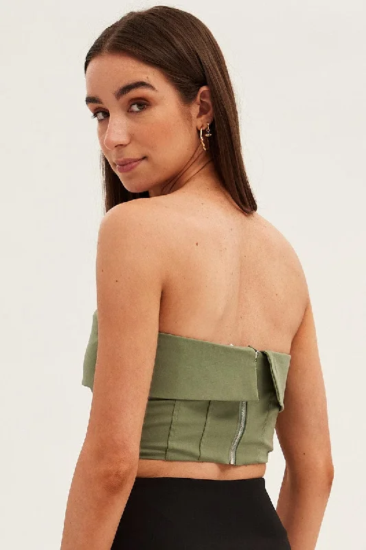 Green Bandeau Top Sleeveless Strapless Crop