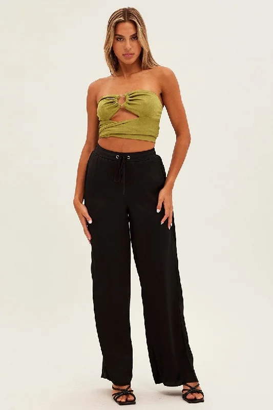 Green Ring Detail Strapless Crop Top