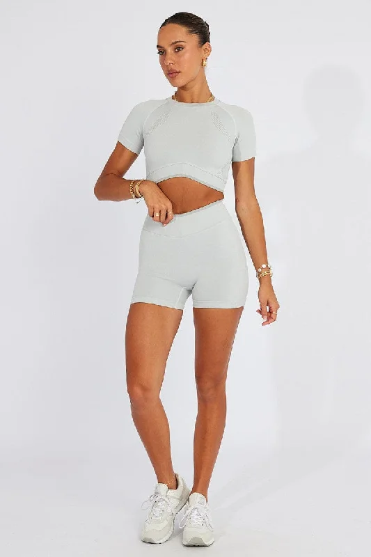 Grey Seamless Top And Bike Shorts Activewear Set