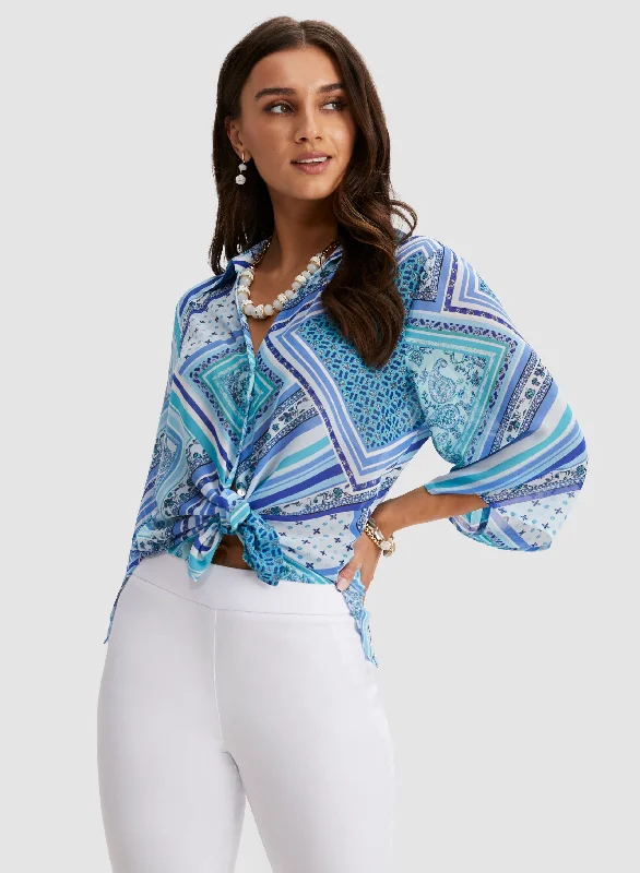 Paisley Print Button-Down Blouse