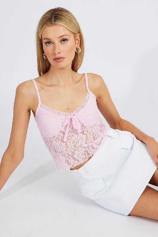 Pink Fitted Cami Lace