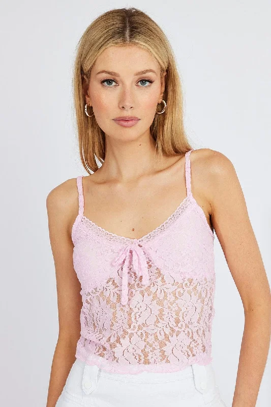 Pink Fitted Cami Lace