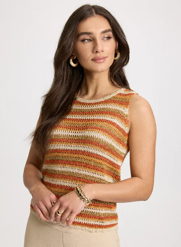 Striped Crochet Knit Top