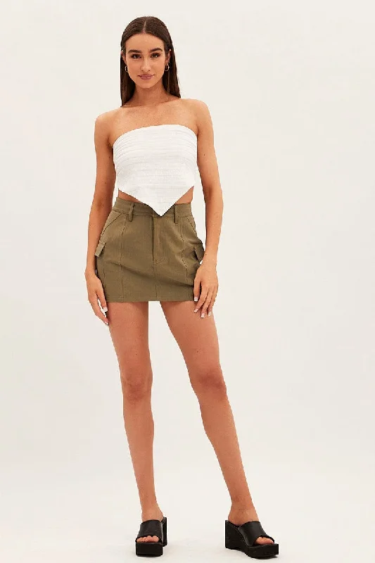 White Shirred Strapless Tie Back Bandana Hem Top