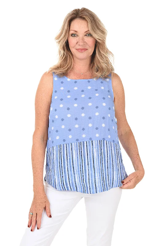 Cornflower Stripes And Dots Side Button Tank