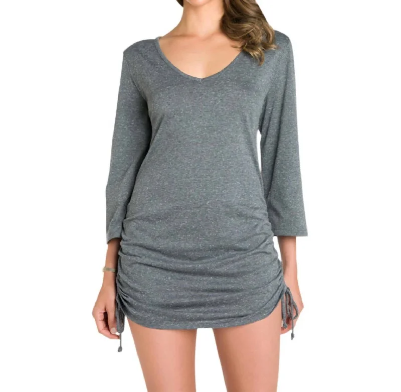 Adjustable Side Shirred Tunic In Grey