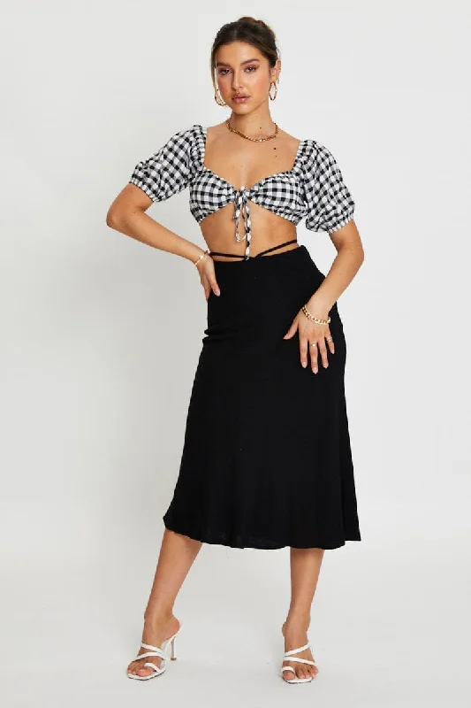 Check Crop Top Short Sleeve Tie Up