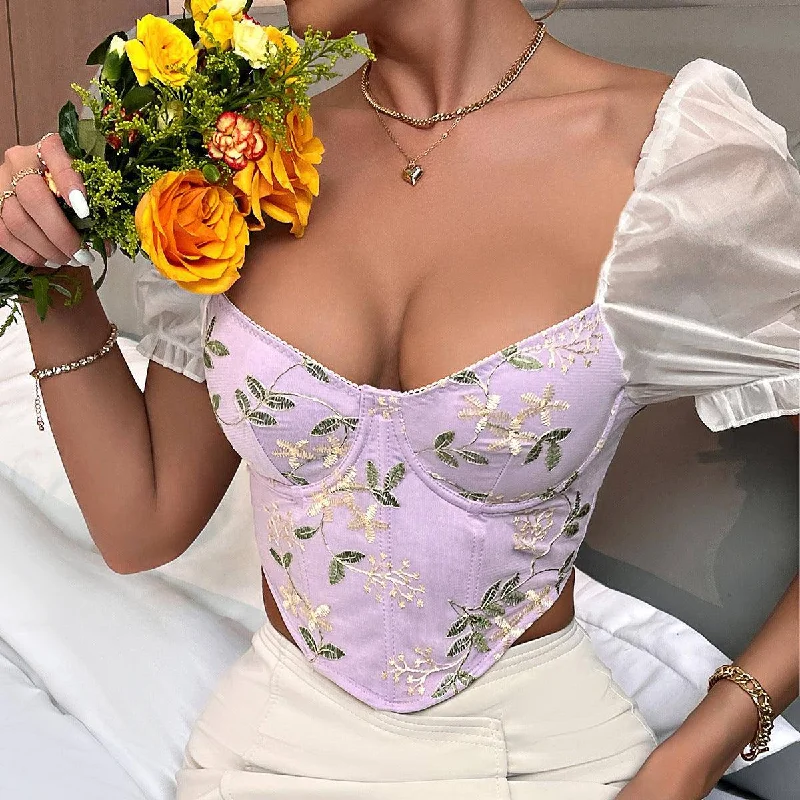 MegaBetty - Myra V-Neck Floral Print Bustier Top