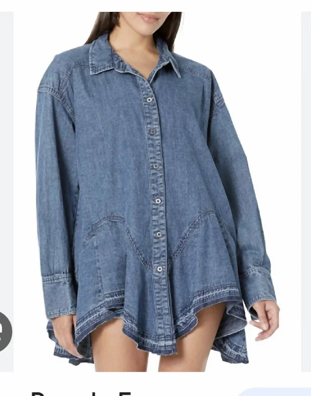 Denim Button-Down Tunic In Blue