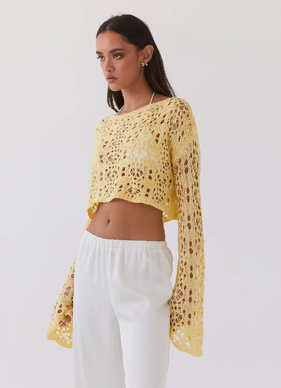 Free Mind Crochet Long Sleeve Top - Marigold