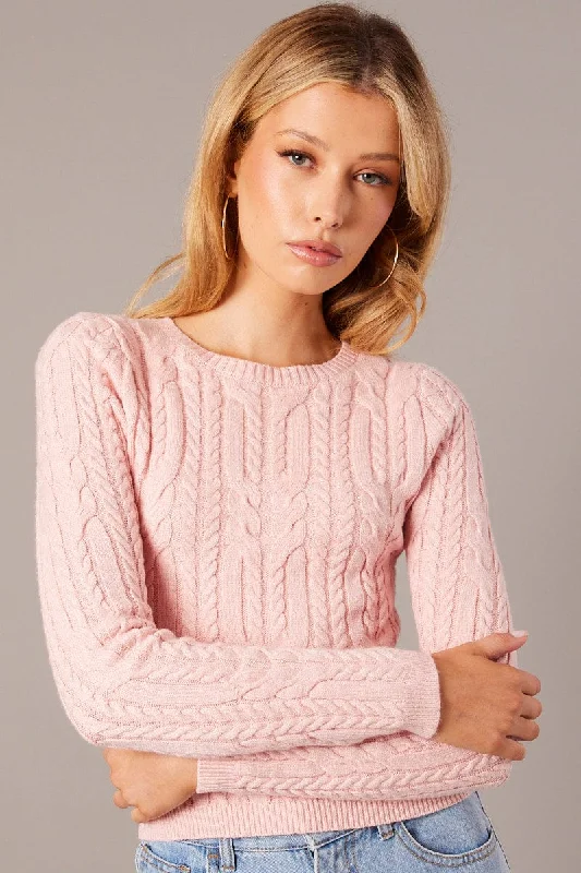 Pink Cable Knit Top Long Sleeve