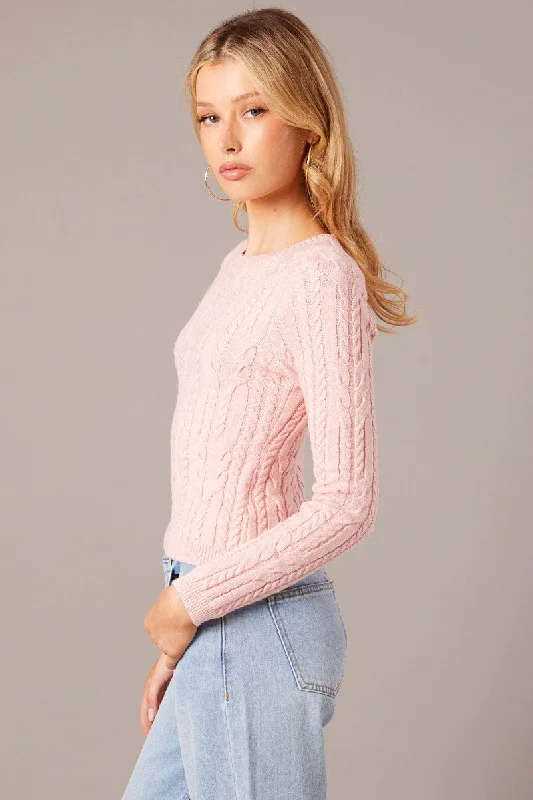 Pink Cable Knit Top Long Sleeve