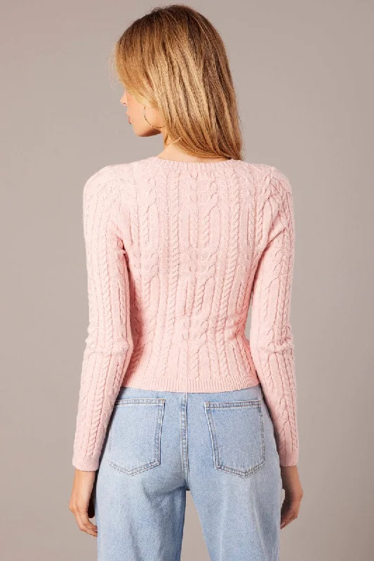 Pink Cable Knit Top Long Sleeve