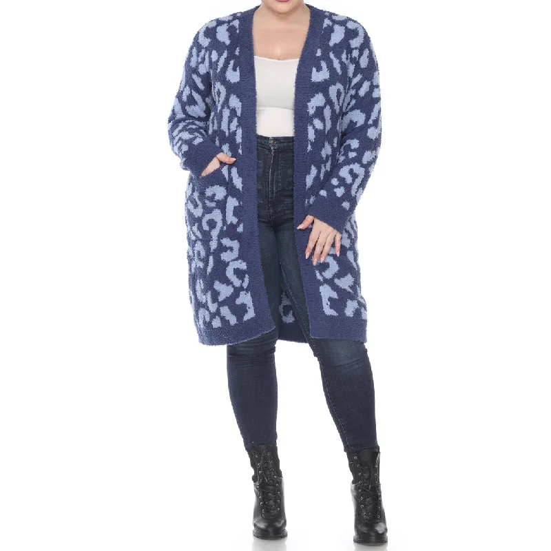 Plus Size Leopard Print Open Front Sherpa Cardigan