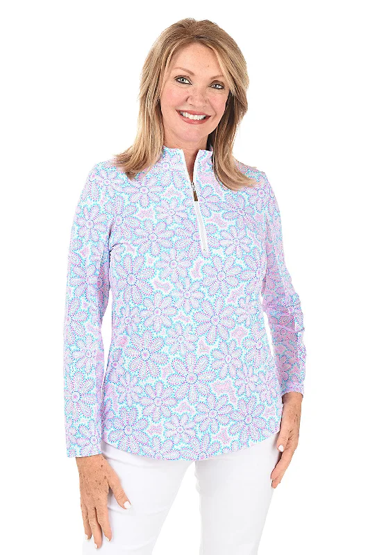 Floral Dots Cooling UPF50+ Mock Neck Top