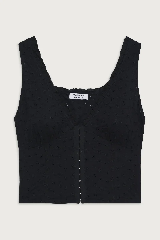 Tea Eyelet Ruffle Tank - Black