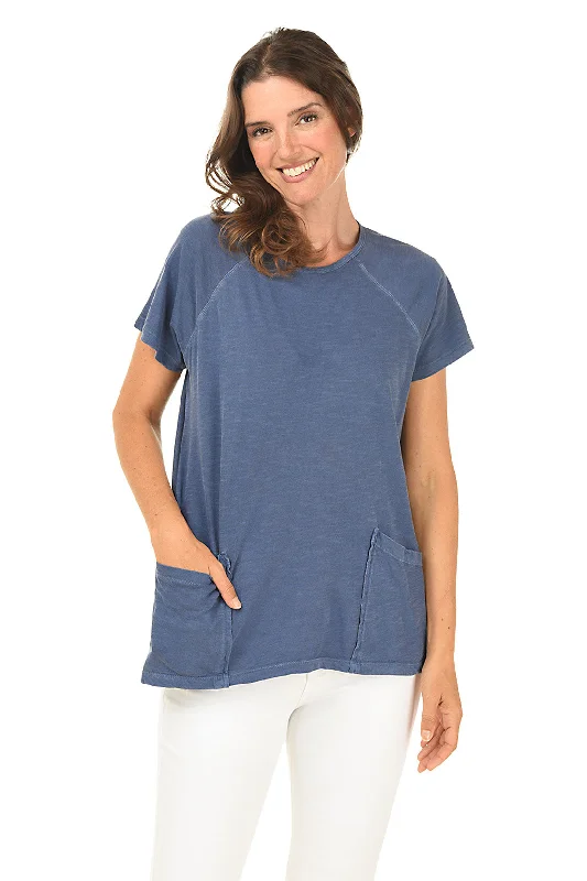 Solid Double Pocket Short Sleeve Top