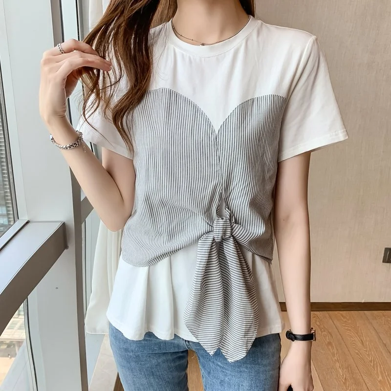 Women Striped Casual Lace-up Shirts & Tops