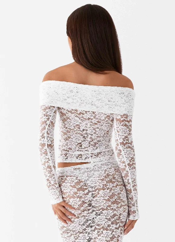 Zephyra Lace Long Sleeve Top - White