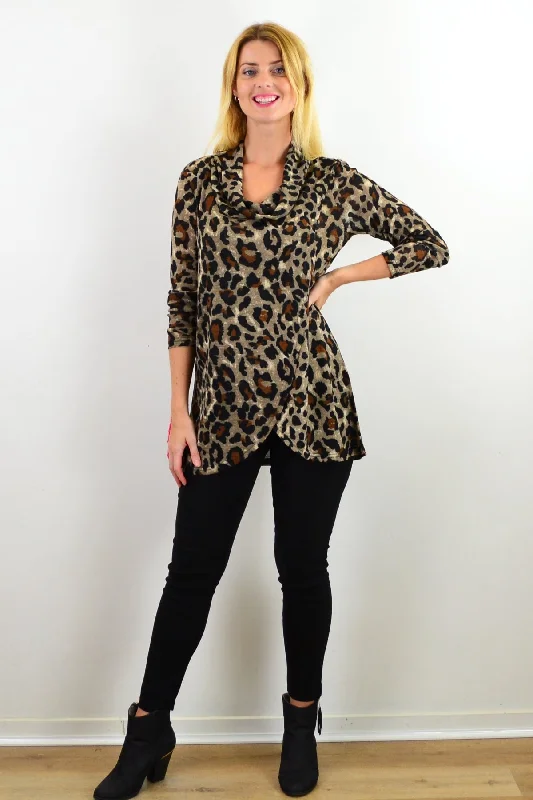 Animal Crossover Cowl Neck Tunic Top