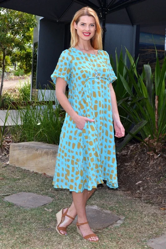 Aqua Mustard Midi Tunic Dress