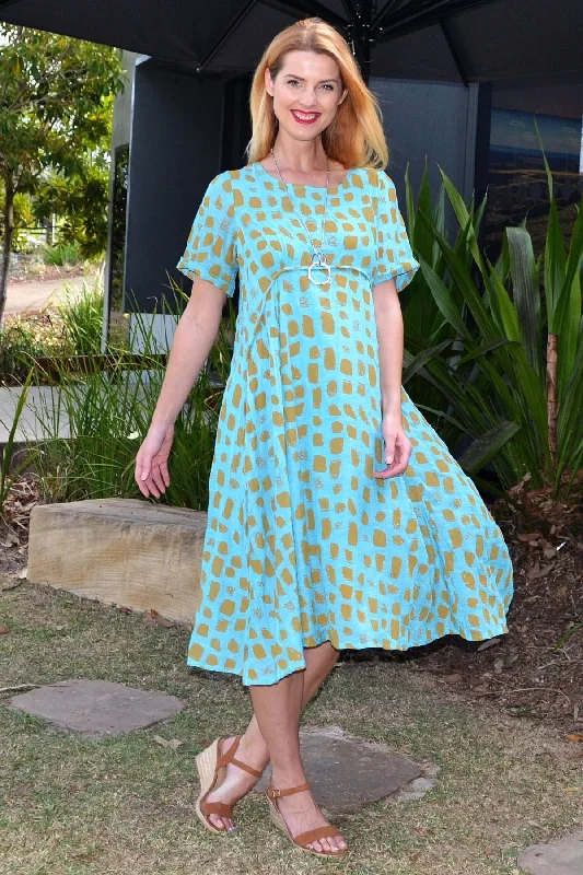 Aqua Mustard Midi Tunic Dress