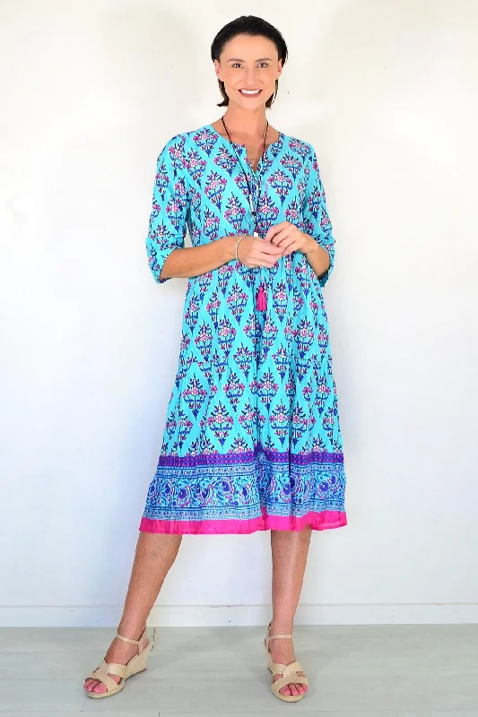 Aqua Rebecca Tie Neck Tunic Dress