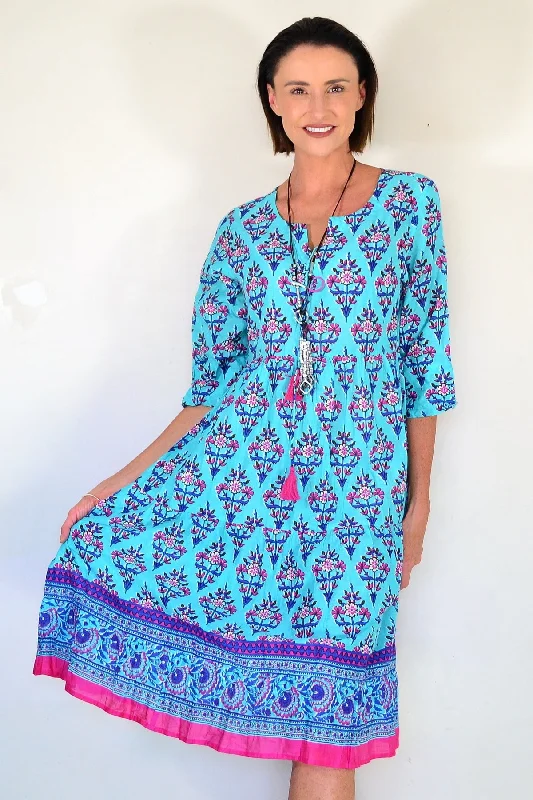 Aqua Rebecca Tie Neck Tunic Dress