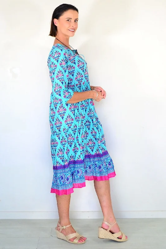 Aqua Rebecca Tie Neck Tunic Dress