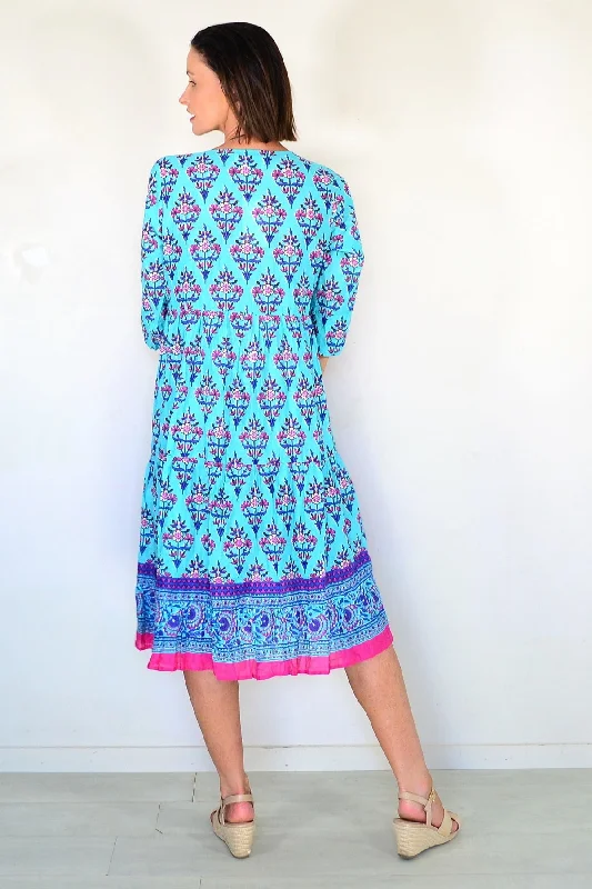 Aqua Rebecca Tie Neck Tunic Dress