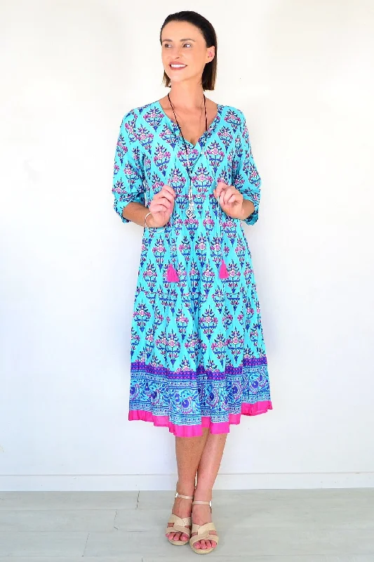 Aqua Rebecca Tie Neck Tunic Dress