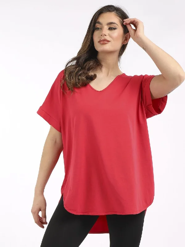 Aubrey V neck cotton front side slit tea shirt ( one size 14 to 20)