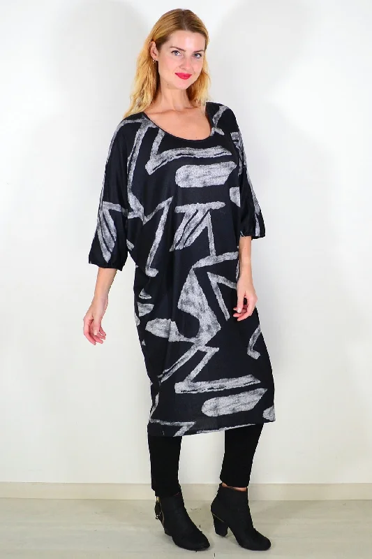 Black Retro Tapered Tunic Cocoon Dress