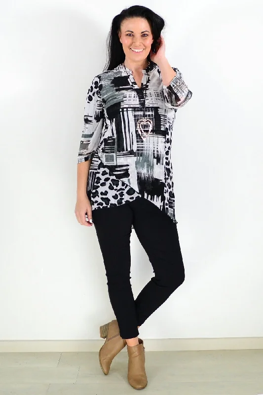 Black White Mesh Ladies Tunic Top