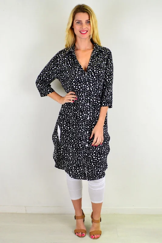 Black White Spot Long Shirt Tunic