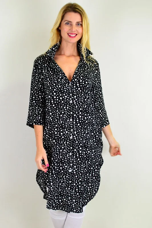 Black White Spot Long Shirt Tunic