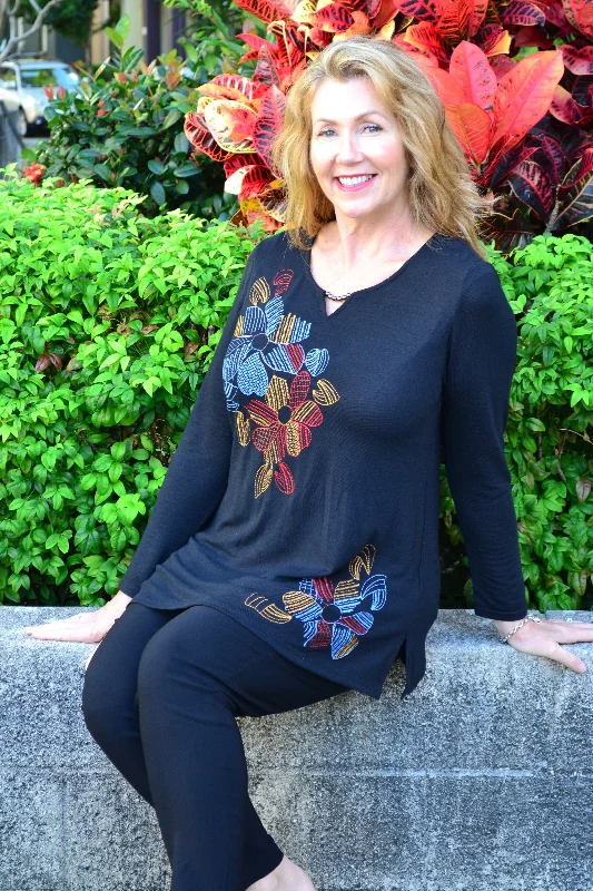 Black Windmill Flower Tunic Top