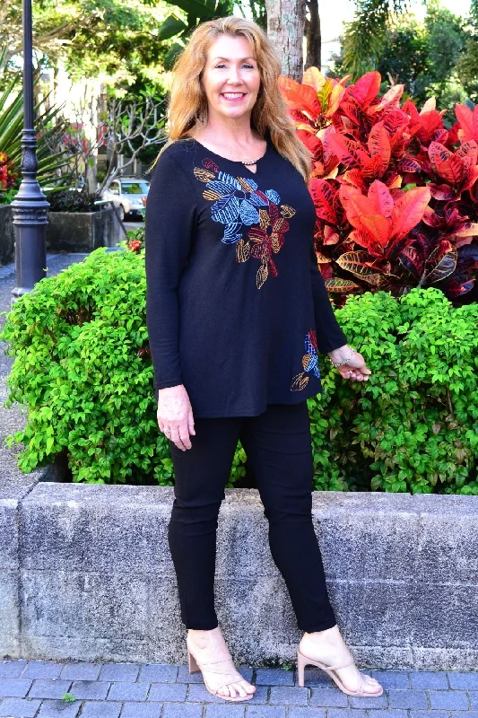 Black Windmill Flower Tunic Top