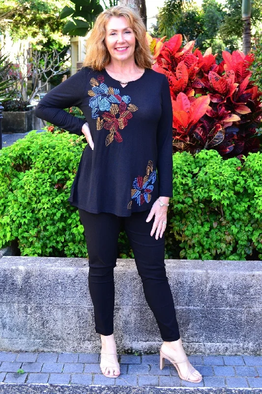 Black Windmill Flower Tunic Top