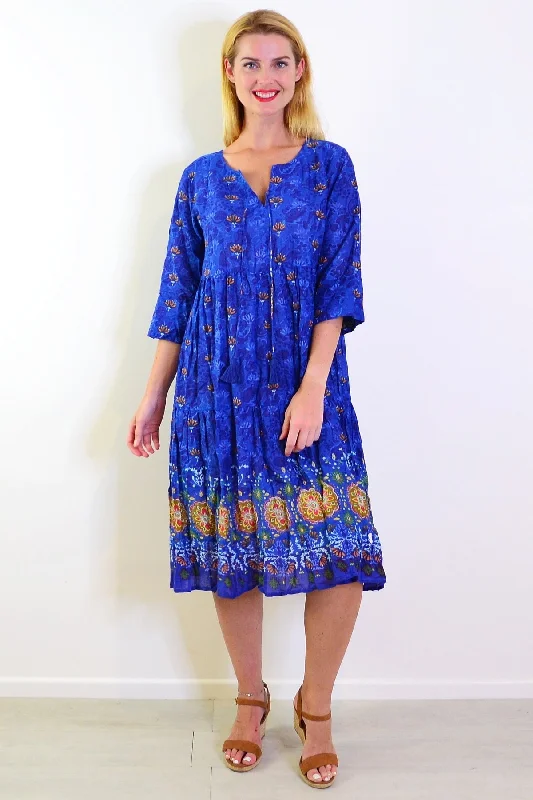 Blue Rebecca Tie Neck Tunic Dress