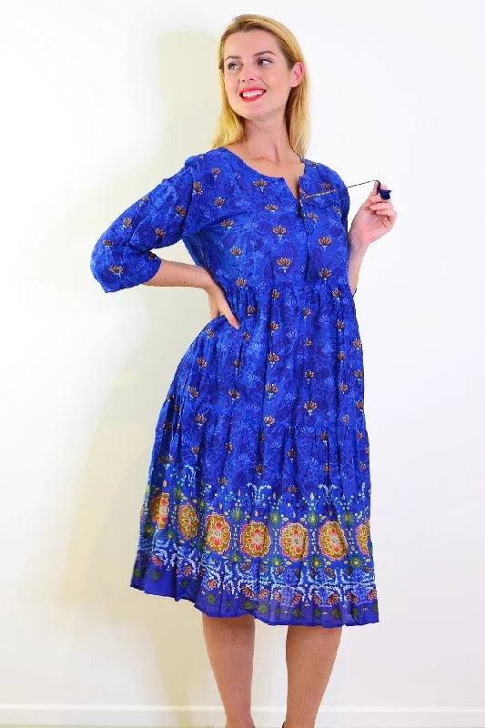 Blue Rebecca Tie Neck Tunic Dress