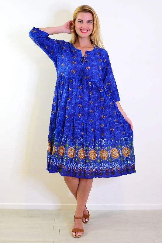 Blue Rebecca Tie Neck Tunic Dress