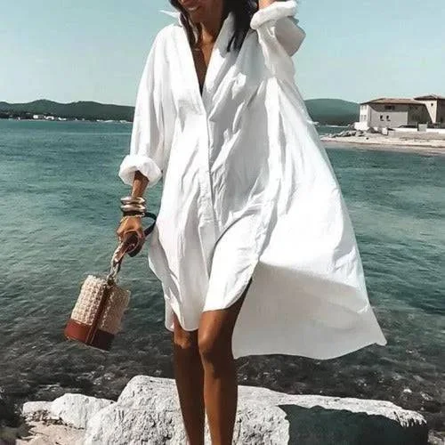 BOHO CHIC VACATION LINEN SHIRT DRESS