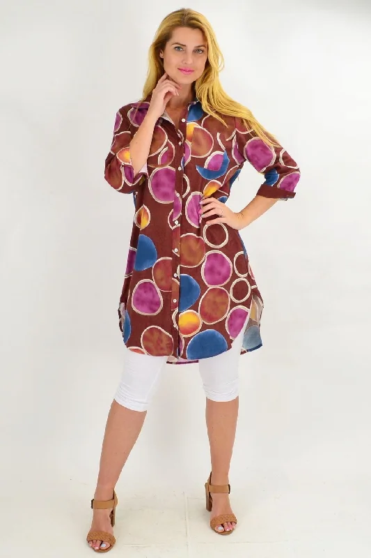 Brown Colourful Circles Tunic Shirt